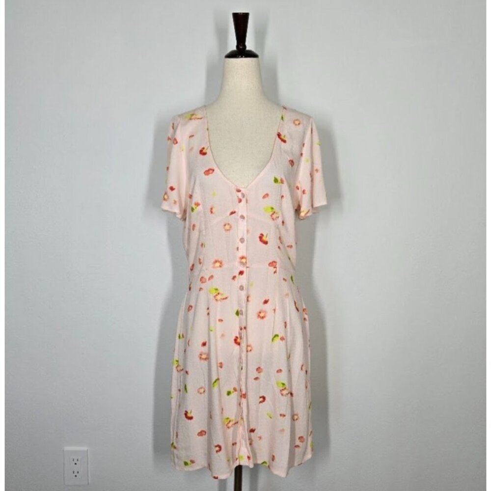 BP NORDSTROM  Pink Floral Skater Short Sleeve Mini dress Sz M  NEW